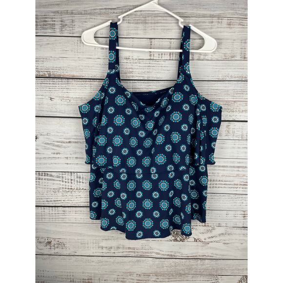 Lands End Floral Paisley Blue Printed Tankini Swimwear Beach 2X 20-22W - Picture 1 of 8